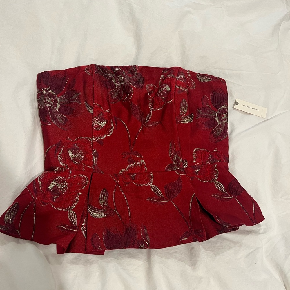 Hutch Red Strapless Floral Peplum Top - Picture 2 of 4
